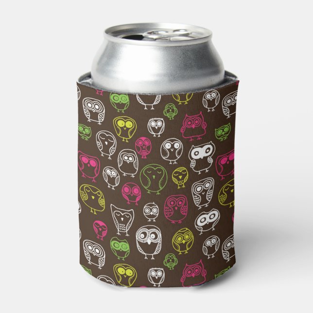 Colourful owl doodle background pattern can cooler (Can Front)