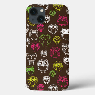 Colourful owl doodle background pattern iPhone 13 case