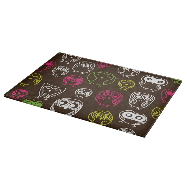 Colourful owl doodle background pattern cutting board (Corner)
