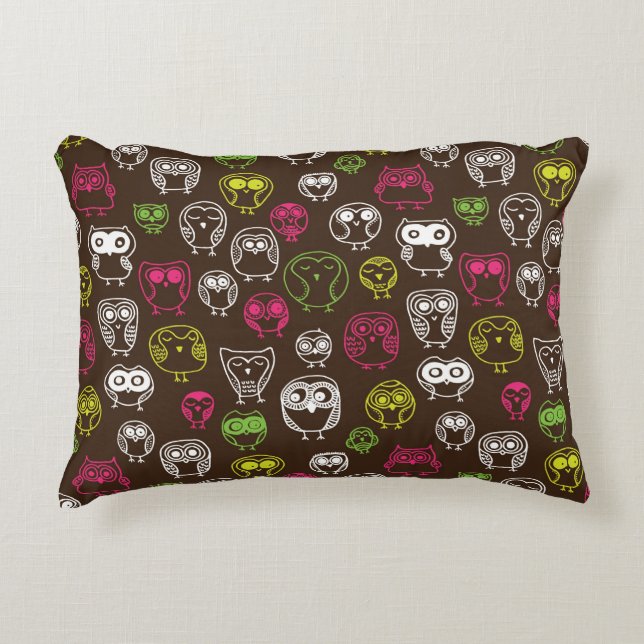 Colourful owl doodle background pattern decorative cushion (Front)