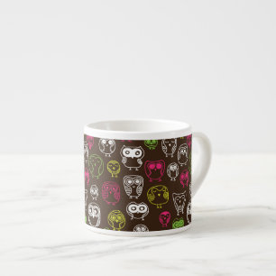 Colourful owl doodle background pattern espresso cup
