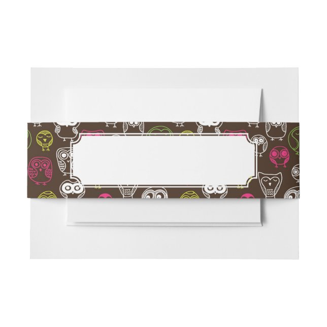 Colourful owl doodle background pattern invitation belly band (Front Example)