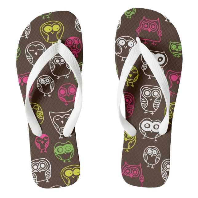 Colourful owl doodle background pattern jandals (Footbed)