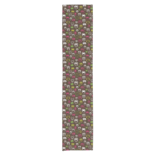 Colourful owl doodle background pattern short table runner