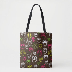 Colourful owl doodle background pattern tote bag