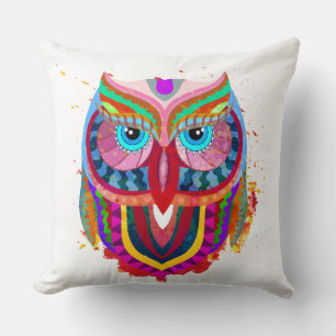 Colourful Owl Illustration Pillow