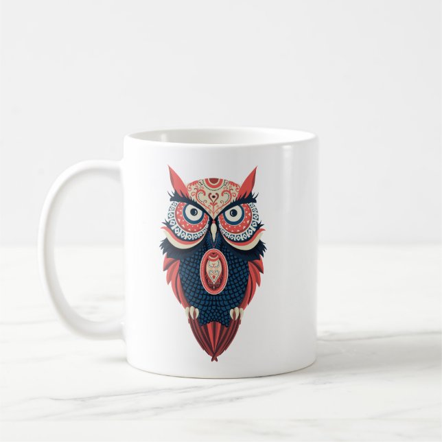 Colourful Owl Illustration Wisdom Art Coffee Mug (Left)