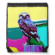 Colourful Owl on a post Posterisation