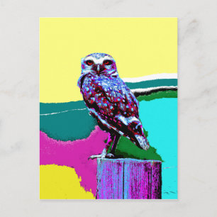 Colourful Owl on a post Posterisation Postcard