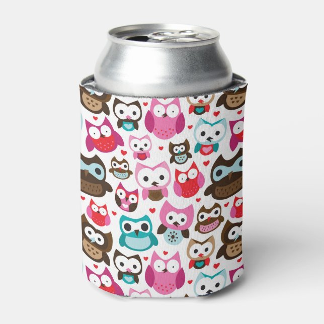 colourful owl pattern can cooler (Can Front)
