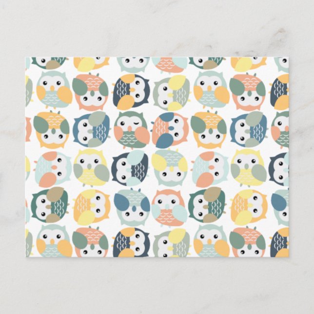 Colourful Owl Pattern - dusty pastels Postcard (Front)