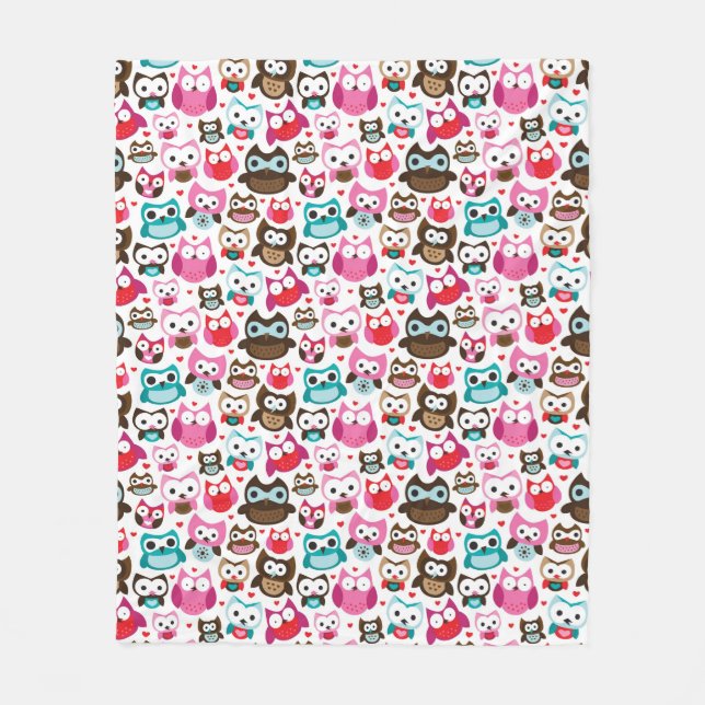 colourful owl pattern fleece blanket (Front)