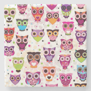 Colourful Owl Pattern For Kids 2 Stone Coaster