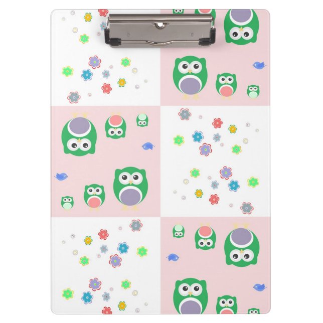 Colourful Owl Pattern For Kids Clipboard (Front)