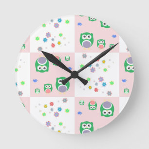 Colourful Owl Pattern For Kids Round Clock