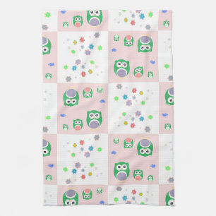 Colourful Owl Pattern For Kids Tea Towel