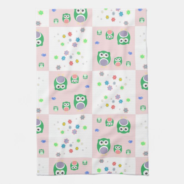 Colourful Owl Pattern For Kids Tea Towel (Vertical)