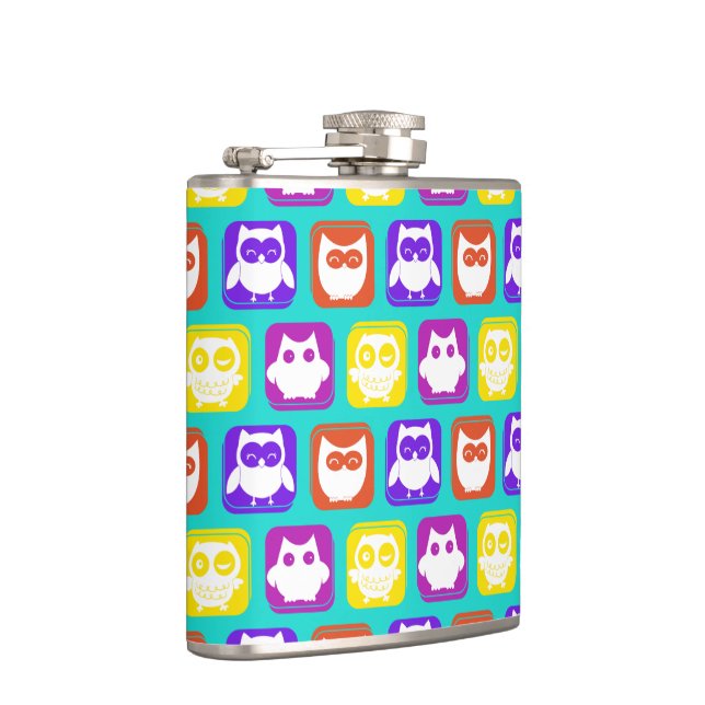 Colourful Owl Pattern Hip Flask (Right)
