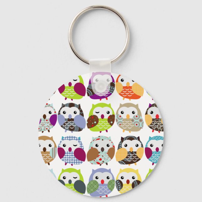 Colourful Owl Pattern Key Ring (Front)