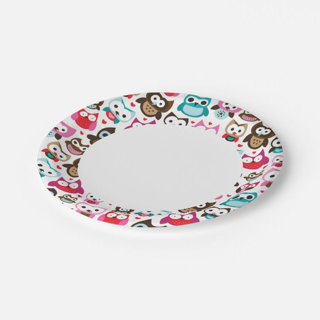 colourful owl pattern paper plate (Angled)