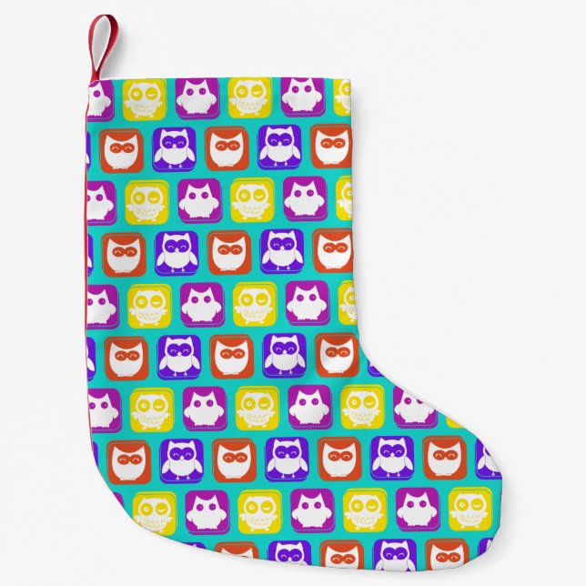 Colourful Owl Pattern Small Christmas Stocking (Front)