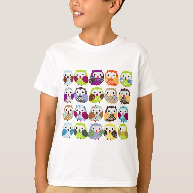 Colourful Owl Pattern T-Shirt (Front)
