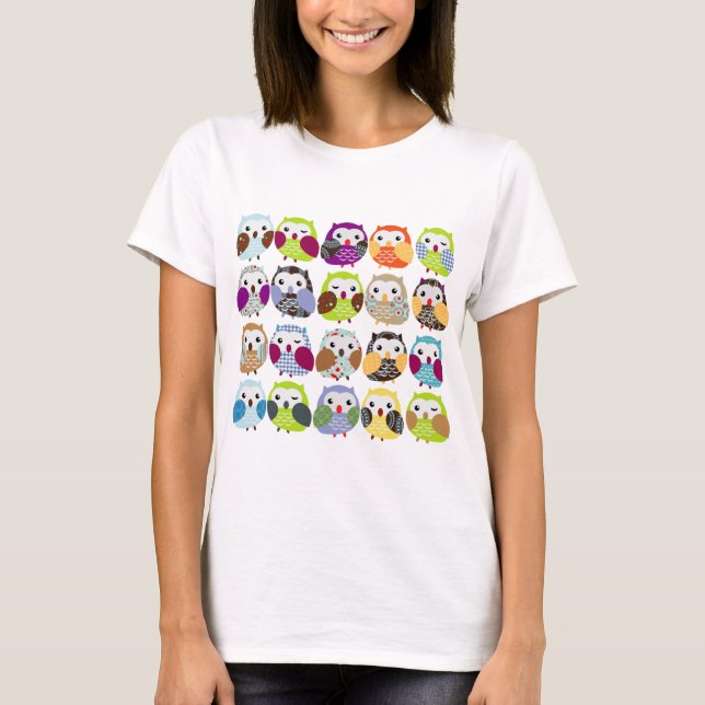 Colourful Owl Pattern T-Shirt (Front)