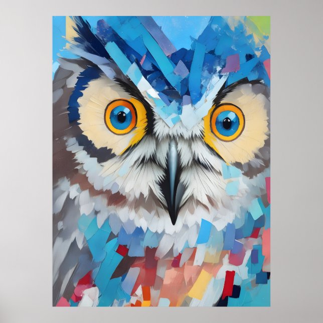 Colourful Owl Portrait Paintings Poster (Front)