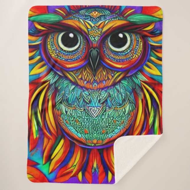 Colourful Owl Sherpa Blanket (Front)