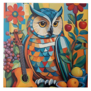 Colourful Owl Still life Portrait Tile