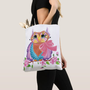 Colourful owl tote bag