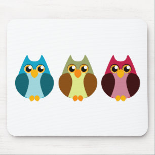 Colourful Owl Trio Mouse Pad