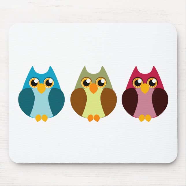 Colourful Owl Trio Mouse Pad (Front)