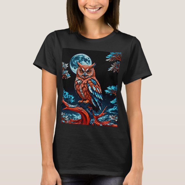 Colourful Owl under Full Moon T-Shirt (Front)