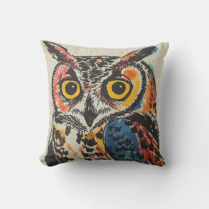 Colourful Owl Watercolor Cushion