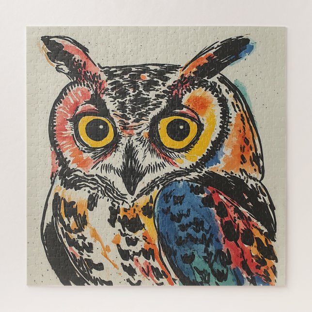 Colourful Owl Watercolor Jigsaw Puzzle (Vertical)