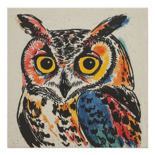 Colourful Owl Watercolor Poster