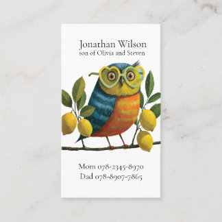 Colourful Owl with Heart-Shaped Glasses Business Card