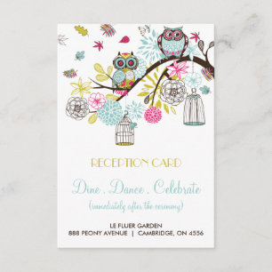 Colourful Owls and Falling Leaves Reception Card