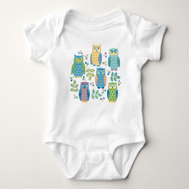 Colourful Owls Baby Bodysuit (Front)