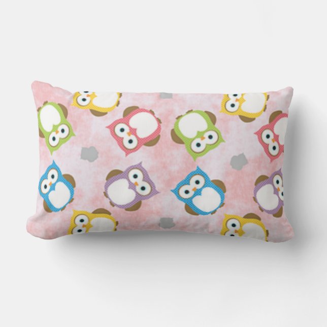 Colourful Owls Choose Square or Lumbar Cushion (Front)