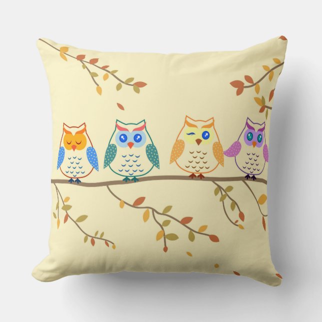 Colourful Owls Decorative Pillow (Front)