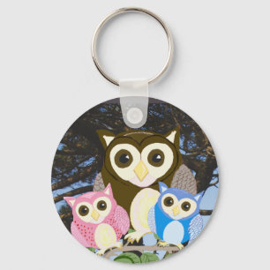 Colourful Owls in a Tree Key Ring