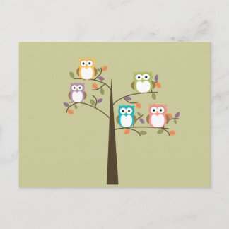 Colourful Owls in Pretty Tree Calender Postcard