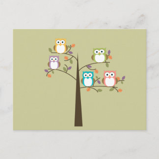 Colourful Owls in Pretty Tree Cue Cards
