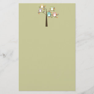 Colourful Owls in Pretty Tree Stationery
