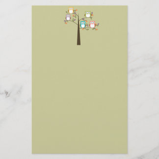 Colourful Owls in Pretty Tree Stationery