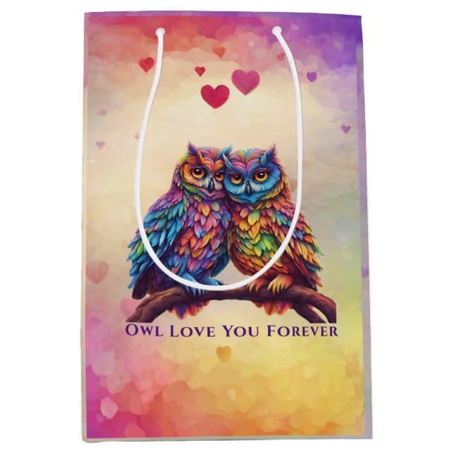 Colourful Owls-Love Birds- Medium Gift Bag (Front)