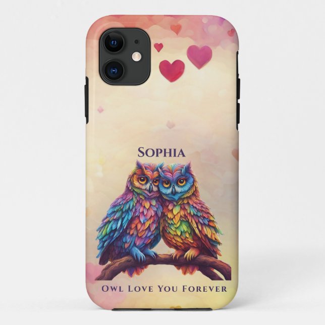 Colourful Owls-Love Birds-Valentine's Day  Case-Mate iPhone Case (Back)