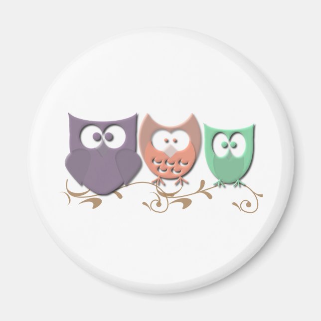 Colourful Owls on a Vine Magnet (Front)